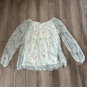 viola borghi italian 100% pure silk ivory long sleeve lined womens blouse L new